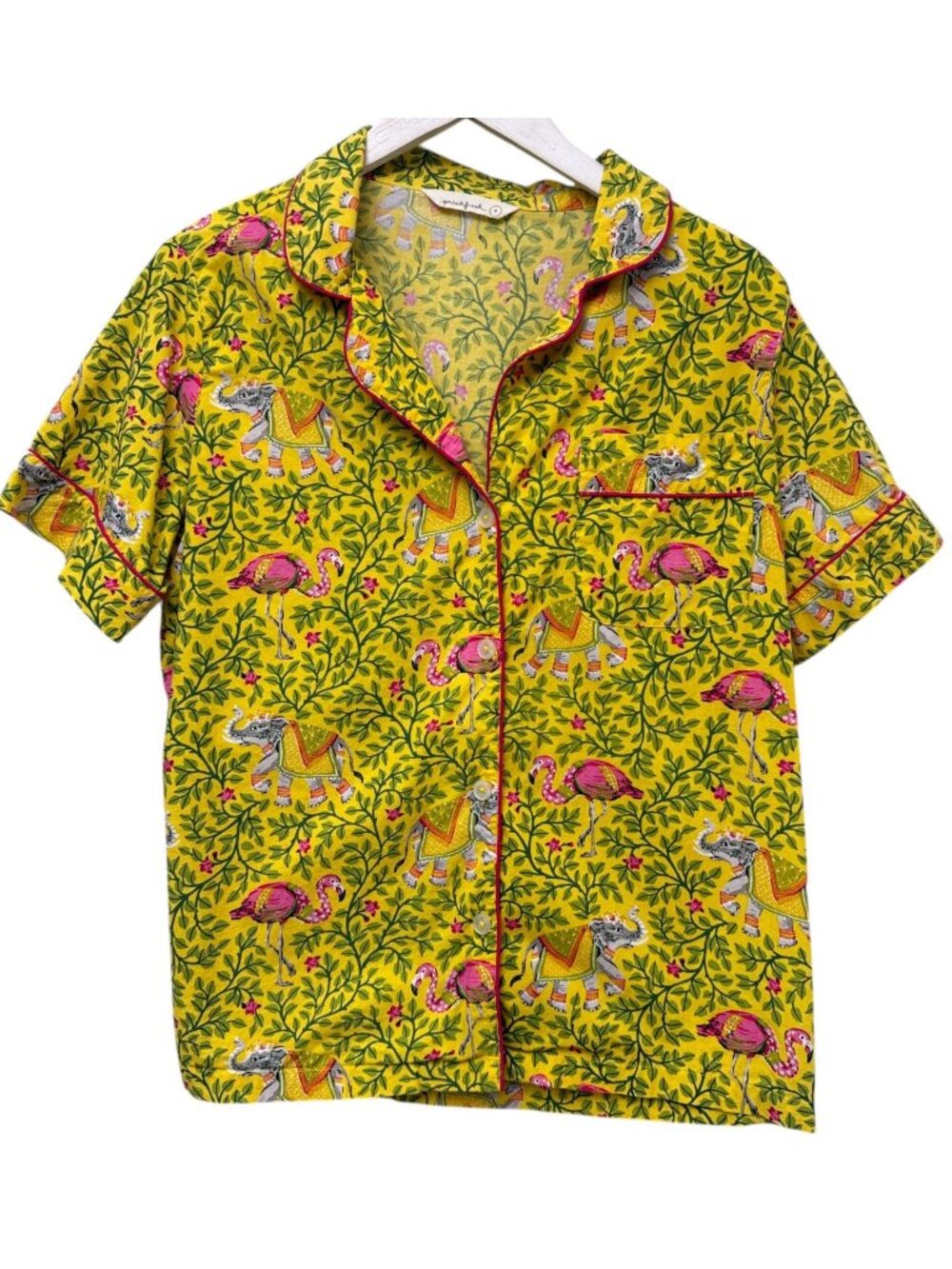 Printfresh Pajama Top Small Yellow Elephant Flamingo Organic Cotton Loungewear